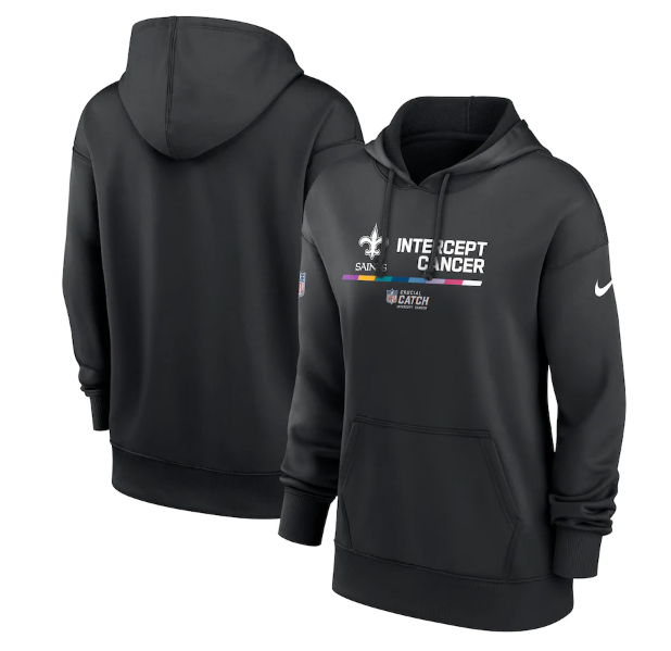Personalized Women’s New Orleans Saints 2022 Black NFL Crucial Catch Therma Performance Pullover Hoodie(Run Small)