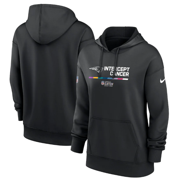 Personalized Women’s New England Patriots 2022 Black NFL Crucial Catch Therma Performance Pullover Hoodie(Run Small)