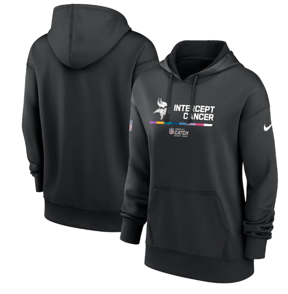 Personalized Women’s Minnesota Vikings 2022 Black NFL Crucial Catch Therma Performance Pullover Hoodie(Run Small)