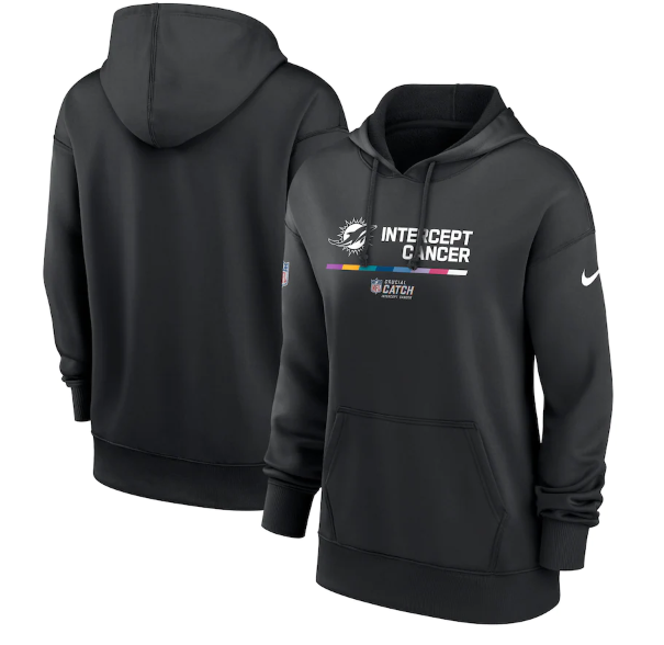 Personalized Women’s Miami Dolphins 2022 Black NFL Crucial Catch Therma Performance Pullover Hoodie(Run Small)
