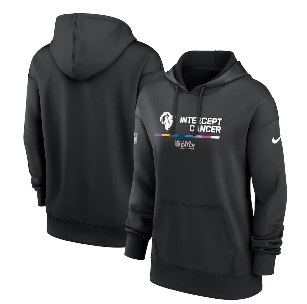 Personalized Women’s Los Angeles Rams 2022 Black NFL Crucial Catch Therma Performance Pullover Hoodie(Run Small)