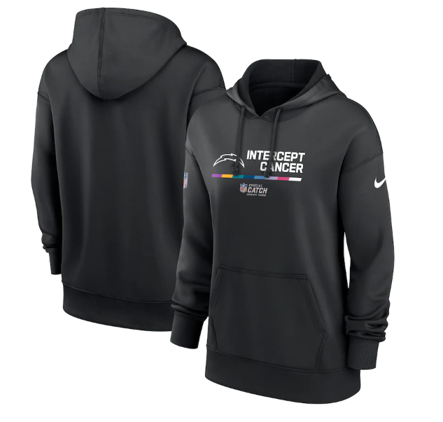 Personalized Women’s Los Angeles Chargers 2022 Black NFL Crucial Catch Therma Performance Pullover Hoodie(Run Small)