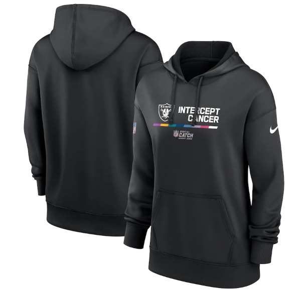 Personalized Women’s Las Vegas Raiders 2022 Black NFL Crucial Catch Therma Performance Pullover Hoodie(Run Small)
