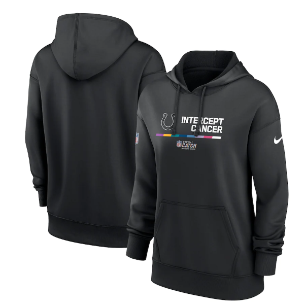 Personalized Women’s Indianapolis Colts 2022 Black NFL Crucial Catch Therma Performance Pullover Hoodie(Run Small)
