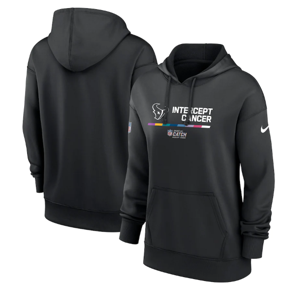 Personalized Women’s Houston Texans 2022 Black NFL Crucial Catch Therma Performance Pullover Hoodie(Run Small)