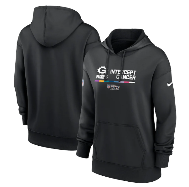 Personalized Women’s Green Bay Packers 2022 Black NFL Crucial Catch Therma Performance Pullover Hoodie(Run Small)