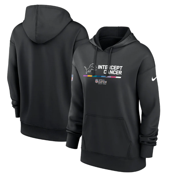 Personalized Women’s Detroit Lions 2022 Black NFL Crucial Catch Therma Performance Pullover Hoodie(Run Small)