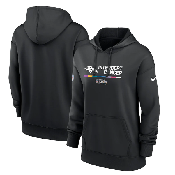 Personalized Women’s Denver Broncos 2022 Black NFL Crucial Catch Therma Performance Pullover Hoodie(Run Small)