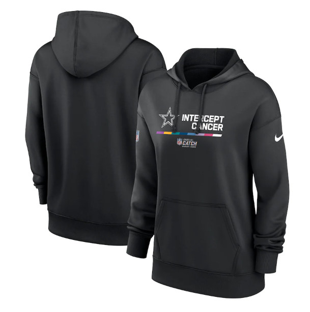 Personalized Women’s Dallas Cowboys 2022 Black NFL Crucial Catch Therma Performance Pullover Hoodie(Run Small)