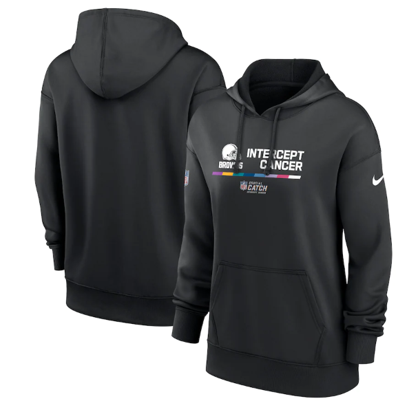 Personalized Women’s Cleveland Browns 2022 Black NFL Crucial Catch Therma Performance Pullover Hoodie(Run Small)