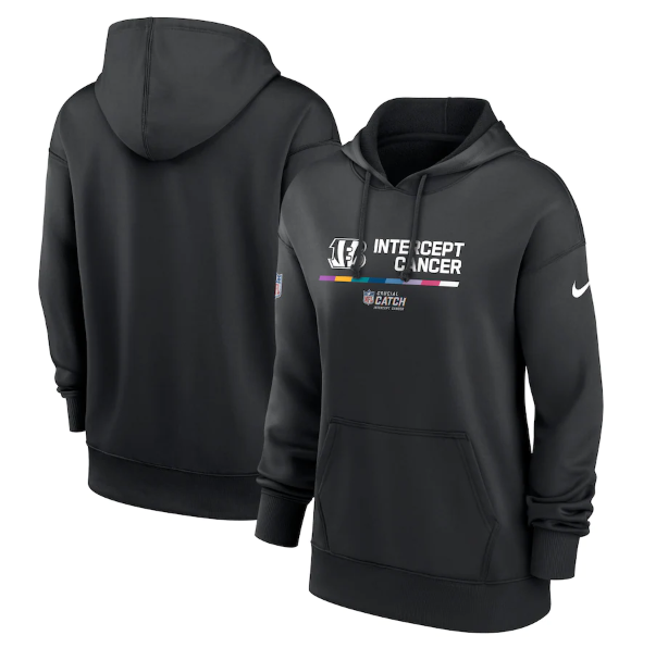 Personalized Women’s Cincinnati Bengals 2022 Black NFL Crucial Catch Therma Performance Pullover Hoodie(Run Small)