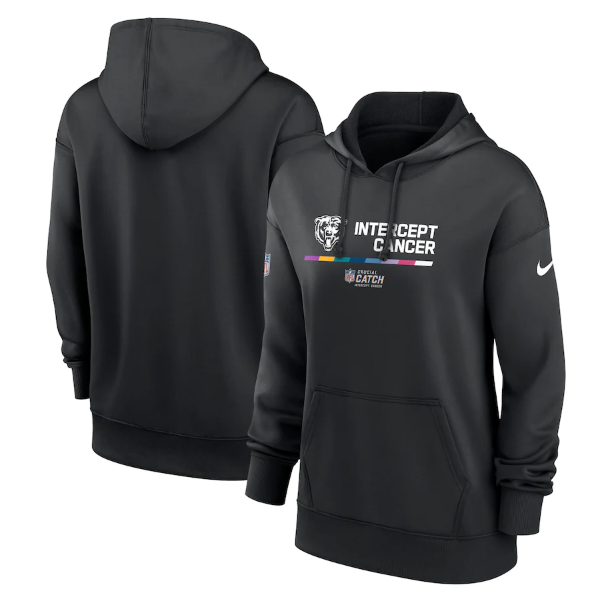Personalized Women’s Chicago Bears 2022 Black NFL Crucial Catch Therma Performance Pullover Hoodie(Run Small)