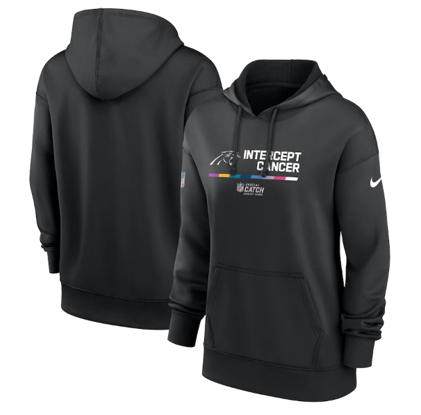 Personalized Women’s Carolina Panthers 2022 Black NFL Crucial Catch Therma Performance Pullover Hoodie(Run Small)