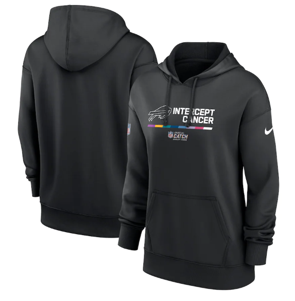 Personalized Women’s Buffalo Bills 2022 Black NFL Crucial Catch Therma Performance Pullover Hoodie(Run Small)
