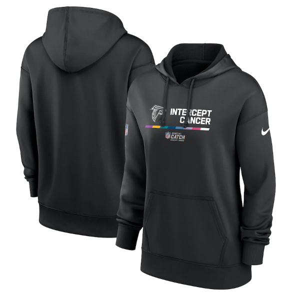 Personalized Women’s Atlanta Falcons 2022 Black NFL Crucial Catch Therma Performance Pullover Hoodie(Run Small)