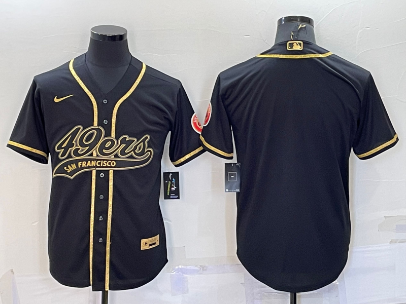 Personalized Men’s San Francisco 49ers Blank Black Gold With Patch Cool Base Stitched Baseball Jersey