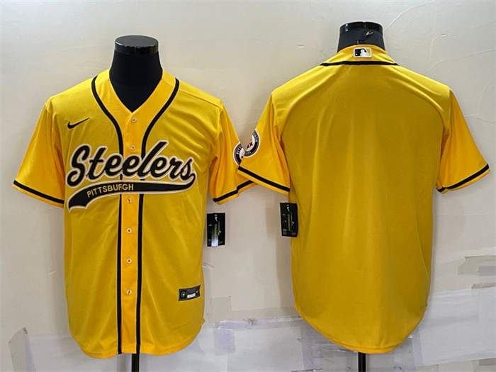 Personalized Men’s Pittsburgh Steelers Blank Yellow With Patch Cool Base Stitched Baseball Jersey