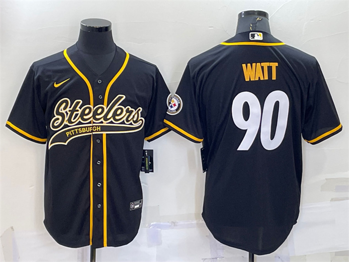 Personalized Men’s Pittsburgh Steelers #90 T.J. Watt Black With Patch Cool Base Stitched Baseball Jersey
