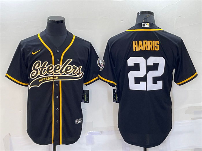 Personalized Men’s Pittsburgh Steelers #22 Najee Harris Black With Patch Cool Base Stitched Baseball Jersey