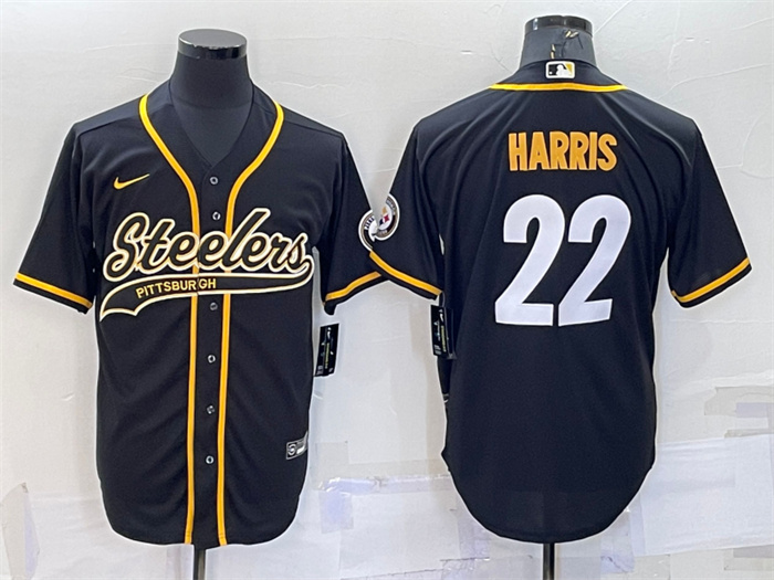 Personalized Men’s Pittsburgh Steelers #22 Najee Harris Black With Patch Cool Base Stitched Baseball Jerseys