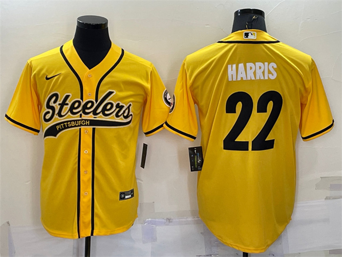 Personalized Men’s Pittsburgh Steelers #22 Najee Harris Yellow With Patch Cool Base Stitched Baseball Jersey