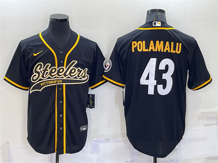 Personalized Men’s Pittsburgh Steelers #43 Troy Polamalu Black With Patch Cool Base Stitched Baseball Jersey