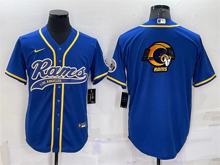 Personalized Men’s Los Angeles Rams Royal Team Big Logo With Patch Cool Base Stitched Baseball Jersey