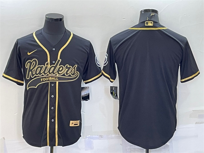 Personalized Men’s Las Vegas Raiders Blank Black Gold With Patch Cool Base Stitched Baseball Jersey