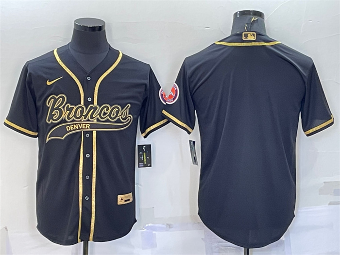 Personalized Men’s Denver Broncos Blank Black Gold With Patch Cool Base Stitched Baseball Jersey