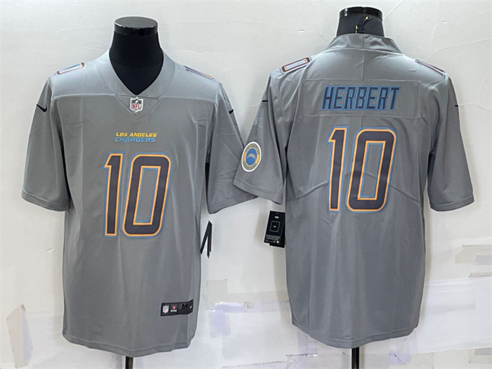 Personalized Men’s Los Angeles Chargers #10 Justin Herbert Grey With Patch Atmosphere Fashion Stitched Jersey
