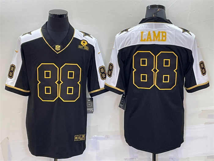 Personalized Men’s Dallas Cowboys #88 CeeDee Lamb Black Gold Thanksgiving With Patch Stitched Jersey