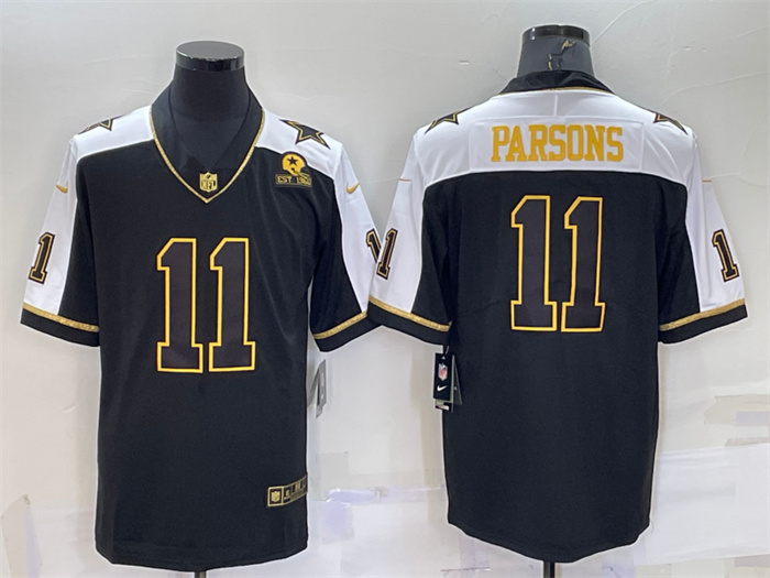 Personalized Men’s Dallas Cowboys #11 Micah Parsons Black Gold Thanksgiving With Patch Stitched Jersey