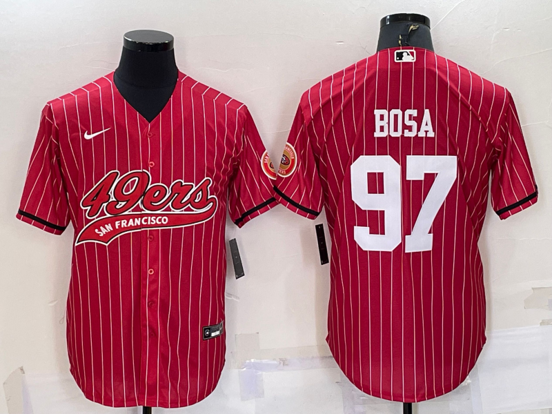 Personalized Men’s San Francisco 49ers #97 Nick Bosa Red With Patch Cool Base Stitched Baseball Jersey