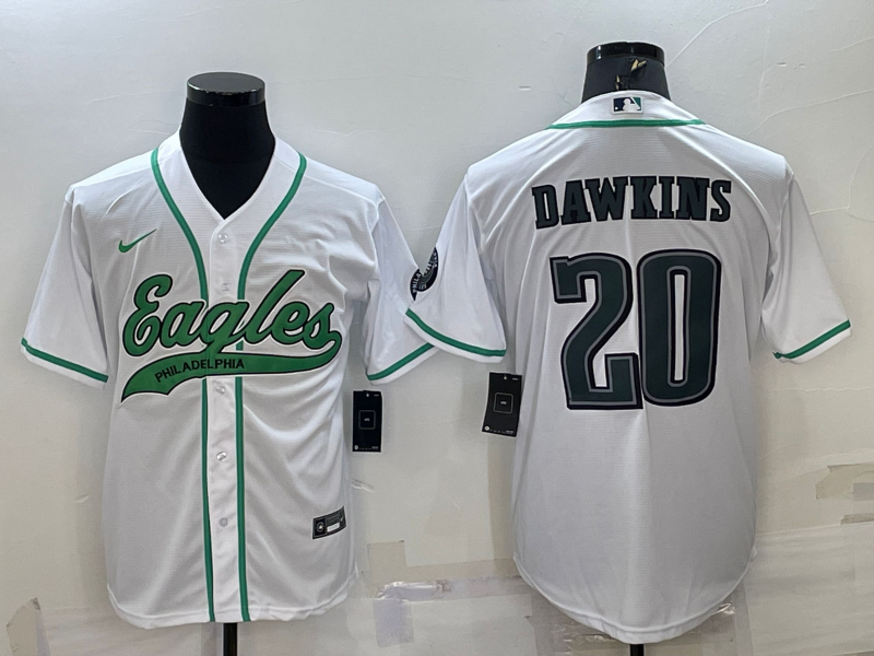 Personalized Men’s Philadelphia Eagles #20 Brian Dawkins White With Patch Cool Base Stitched Baseball Jersey