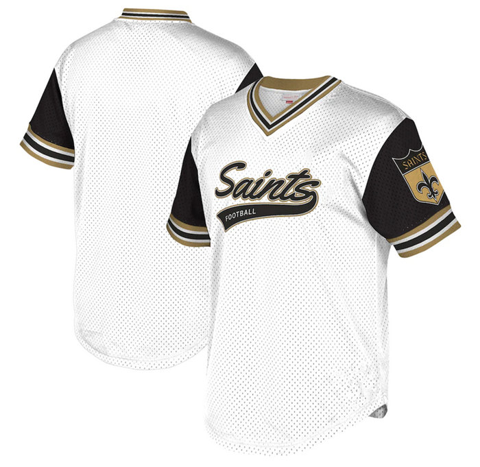 Personalized Men’s New Orleans Saints White Black Mitchell & Ness T-Shirt