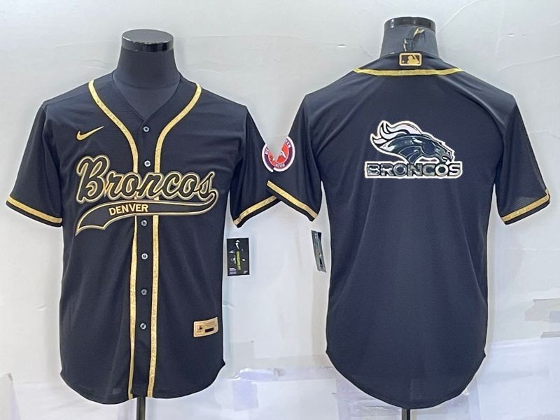 Personalized Men’s Denver Broncos Black Gold Team Big Logo With Patch Cool Base Stitched Baseball Jersey