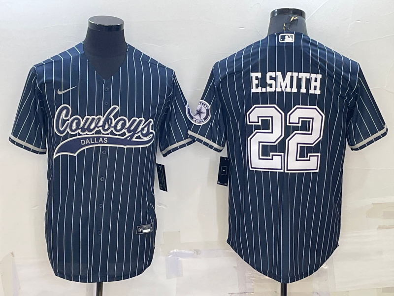 Personalized Men’s Dallas Cowboys #22 Emmitt Smith Navy With Patch Cool Base Stitched Baseball Jersey