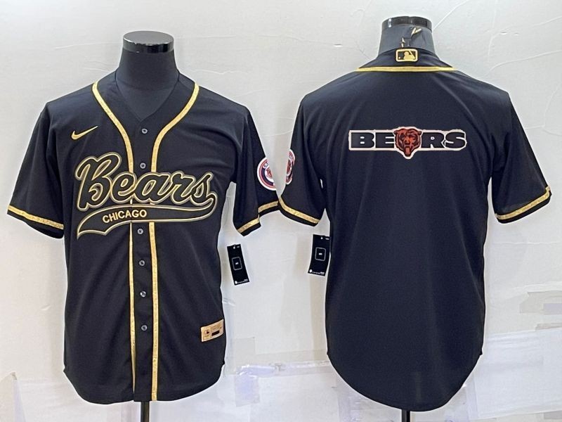 Personalized Men’s Chicago Bears Black Gold Team Big Logo With Patch Cool Base Stitched Baseball Jersey