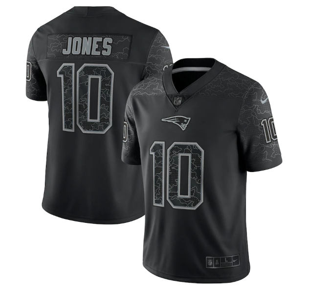 Personalized Men’s New England Patriots #10 Mac Jones Black Reflective Limited Stitched Football Jersey