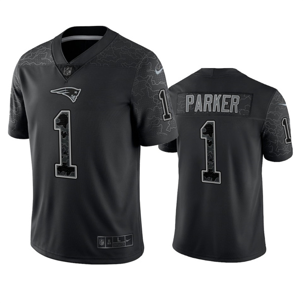 Personalized Men’s New England Patriots #1 DeVante Parker Black Reflective Limited Stitched Football Jersey