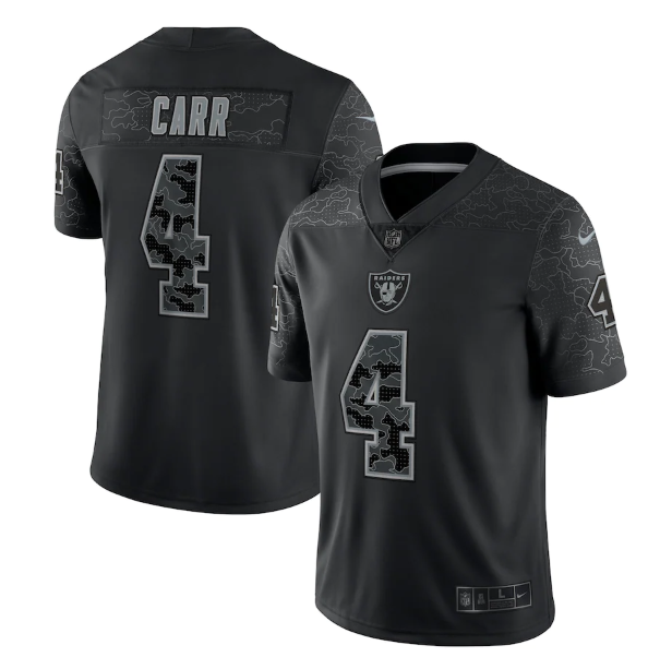 Personalized Men’s Las Vegas Raiders #4 Derek Carr Black Reflective Limited Stitched Football Jersey