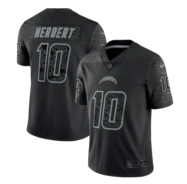 Personalized Men’s Los Angeles Chargers #10 Justin Herbert Black Reflective Limited Stitched Football Jersey