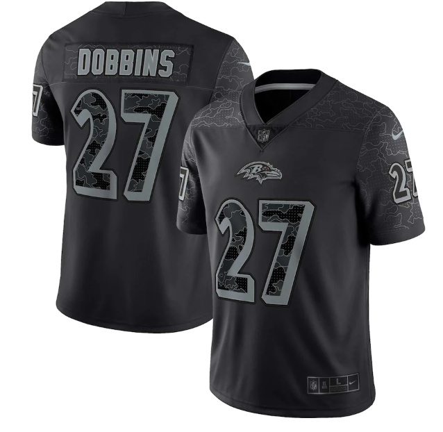 Personalized Men’s Baltimore Ravens #27 J.K. Dobbins Black Reflective Limited Stitched Football Jersey