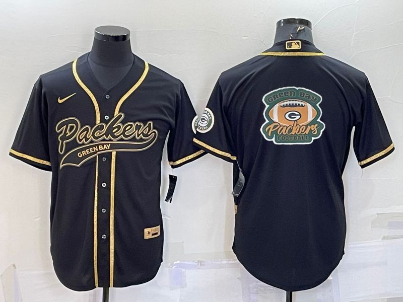 Personalized Men’s Green Bay Packers Black Gold Team Big Logo With Patch Cool Base Stitched Baseball Jersey