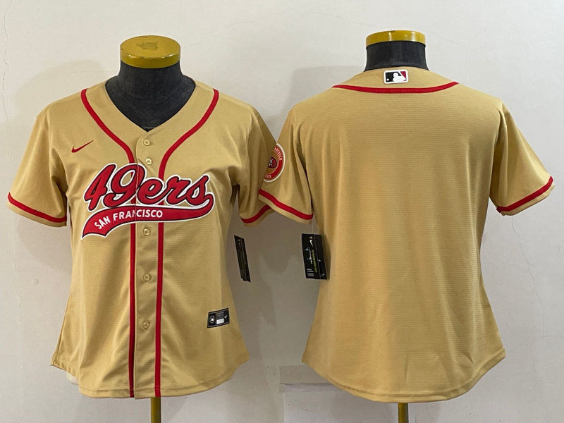 Personalized Women San Francisco 49ers Blank Gold With Patch Cool Base Stitched Baseball Jersey