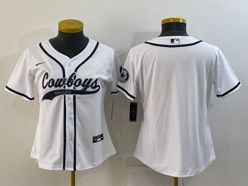 Personalized Women Dallas Cowboys Blank White With Patch Cool Base Stitched Baseball Jersey