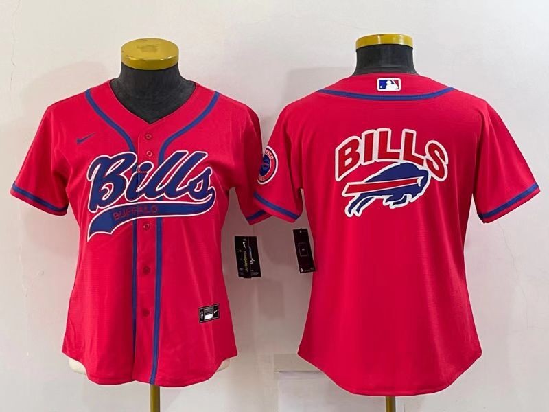 Personalized Women Buffalo Bills Red Team Big Logo With Patch Cool Base Stitched Baseball Jersey