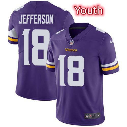 Personalized Youth Vikings #18 Justin Jefferson Purple NFL Untouchable Limited Jersey