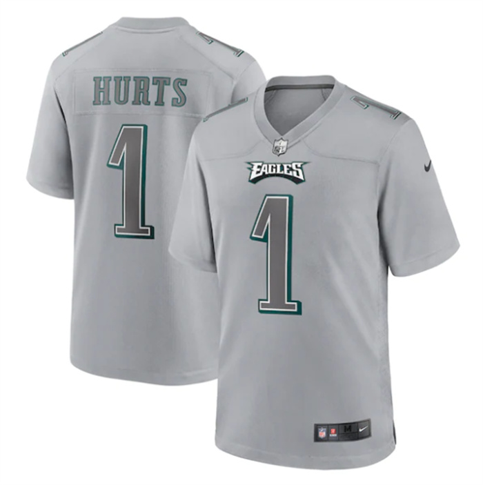 Personalized Men’s Philadelphia Eagles #1 Jalen Hurts Grey Atmosphere Fashion Stitched Game Jersey