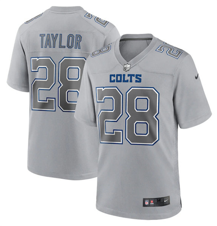 Personalized Men’s Indianapolis Colts #28 Jonathan Taylor Gray Atmosphere Fashion Stitched Game Jersey